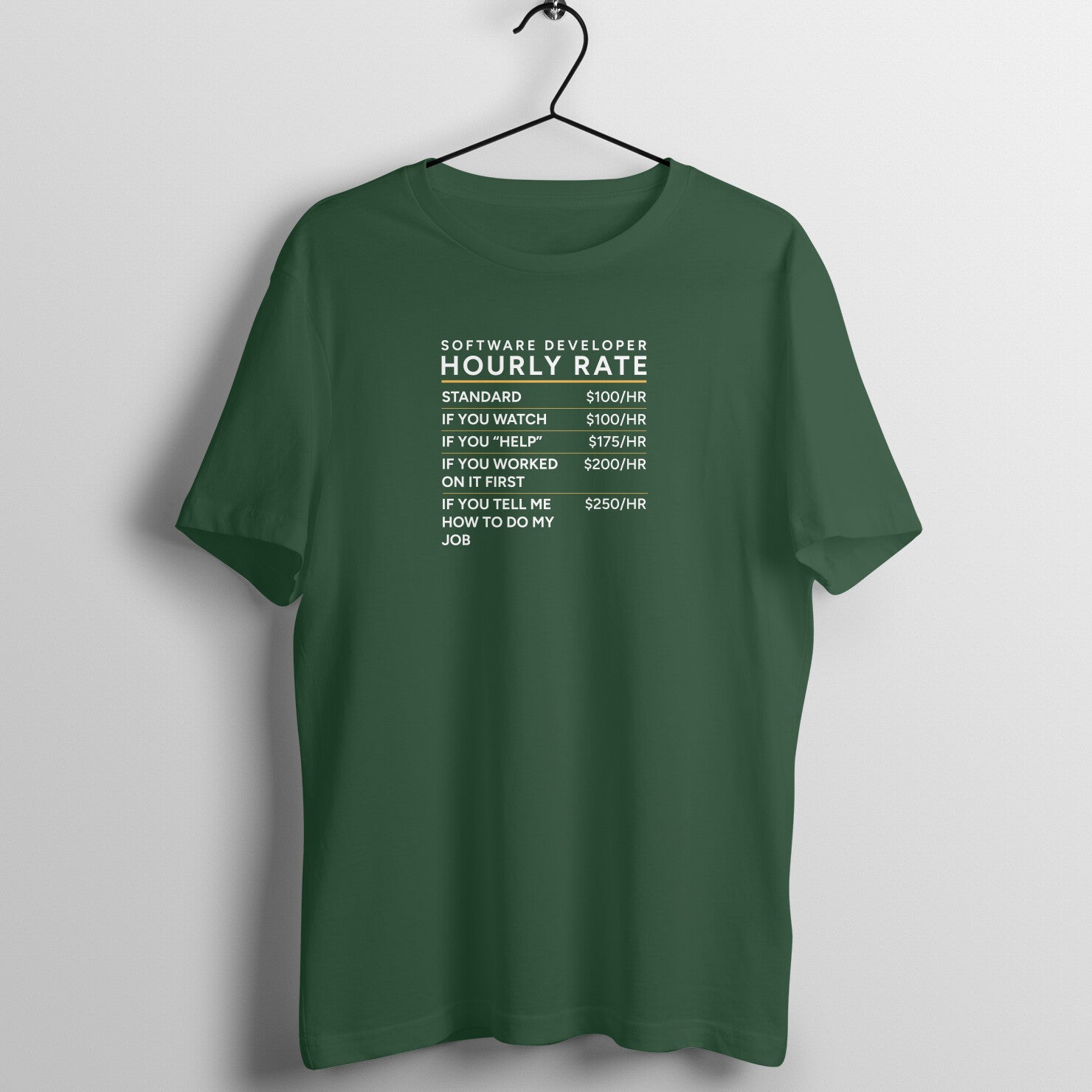 "Software Developer - Hourly Rate" - UNISEX HALF SLEEVE T-SHIRT (91C10)