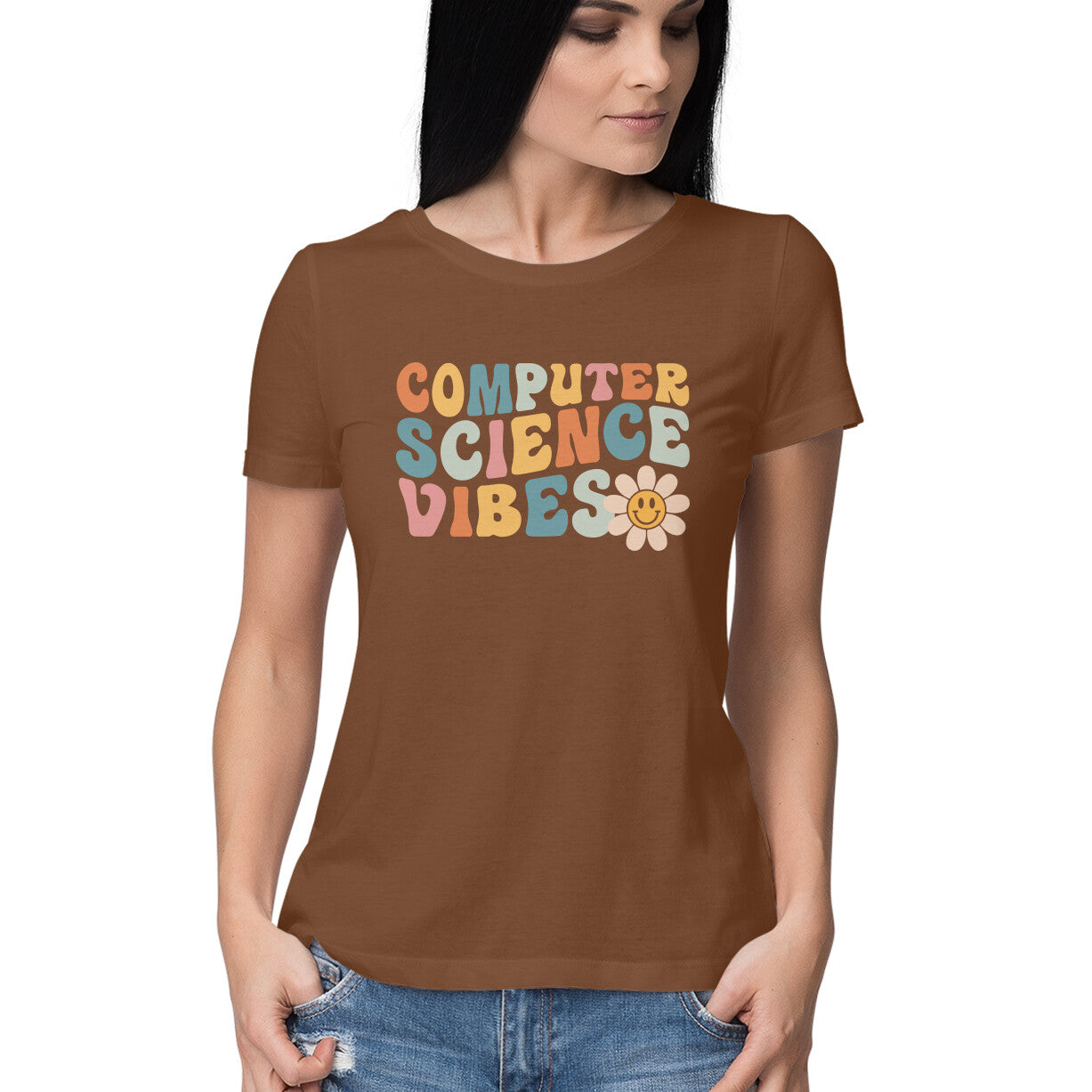 "Computer Science Vibes" - HALF SLEEVE T-SHIRT for GIRLS (91C68)