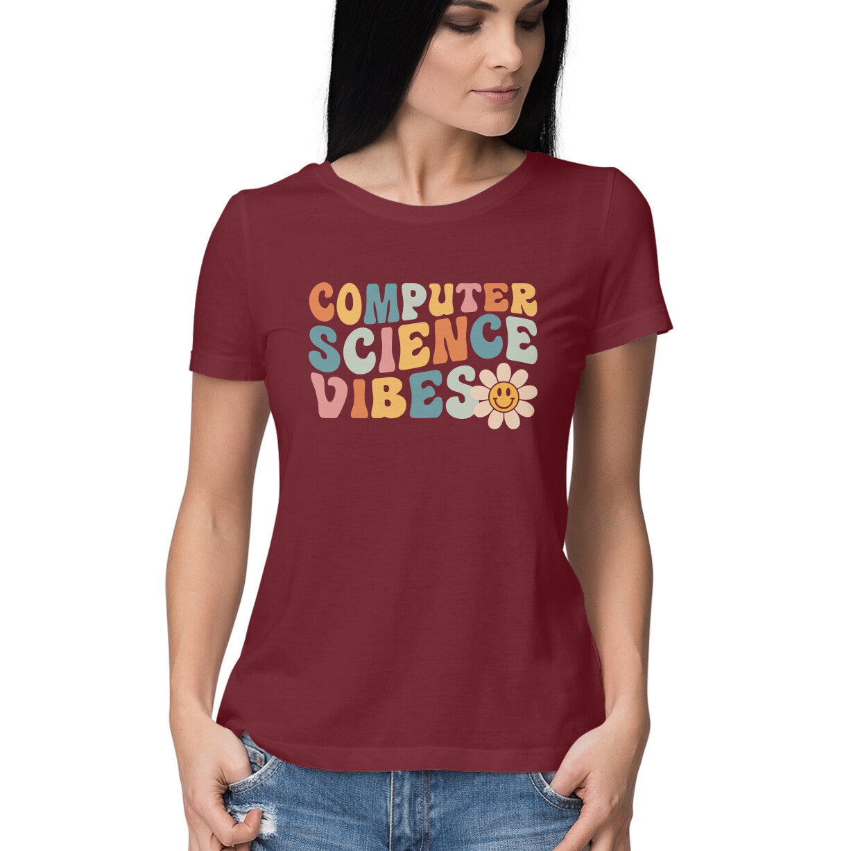 "Computer Science Vibes" - HALF SLEEVE T-SHIRT for GIRLS (91C68)
