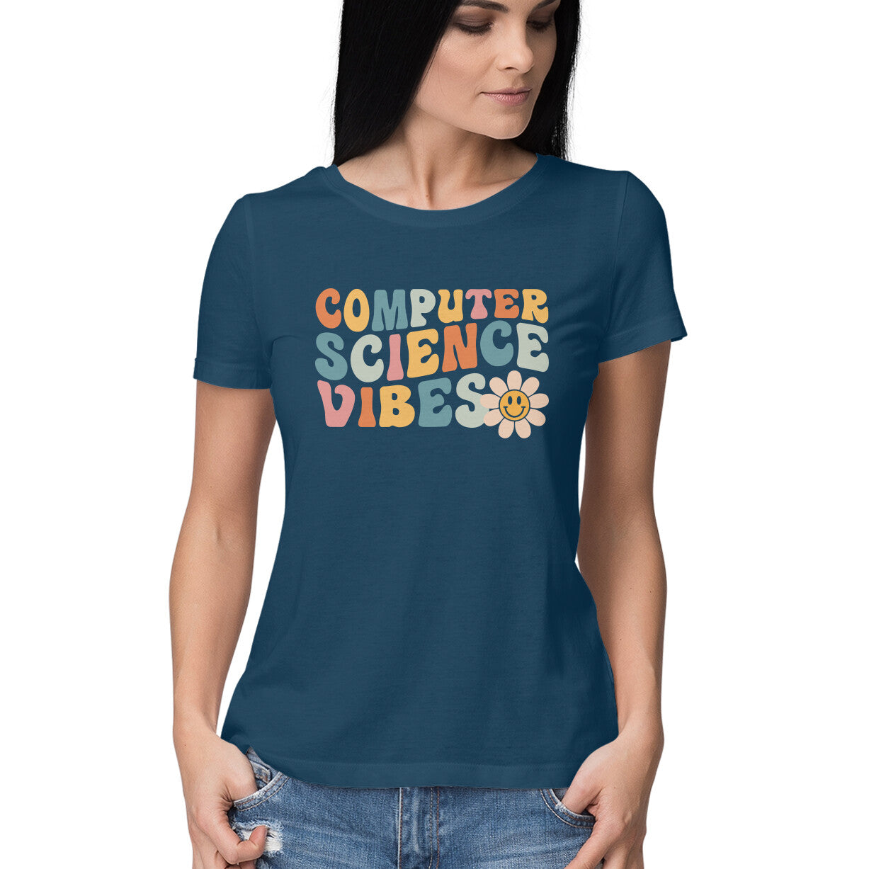 "Computer Science Vibes" - HALF SLEEVE T-SHIRT for GIRLS (91C68)
