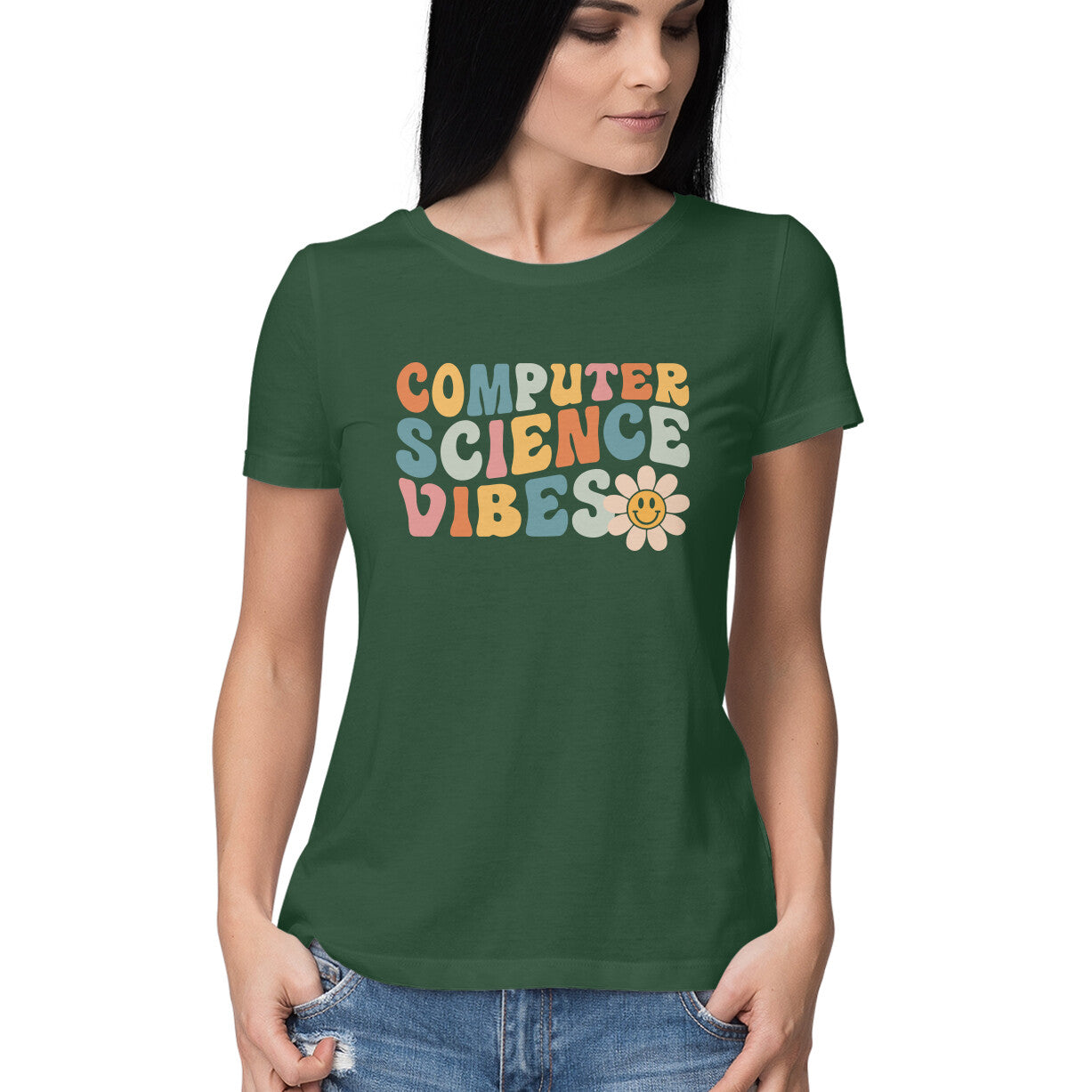 "Computer Science Vibes" - HALF SLEEVE T-SHIRT for GIRLS (91C68)