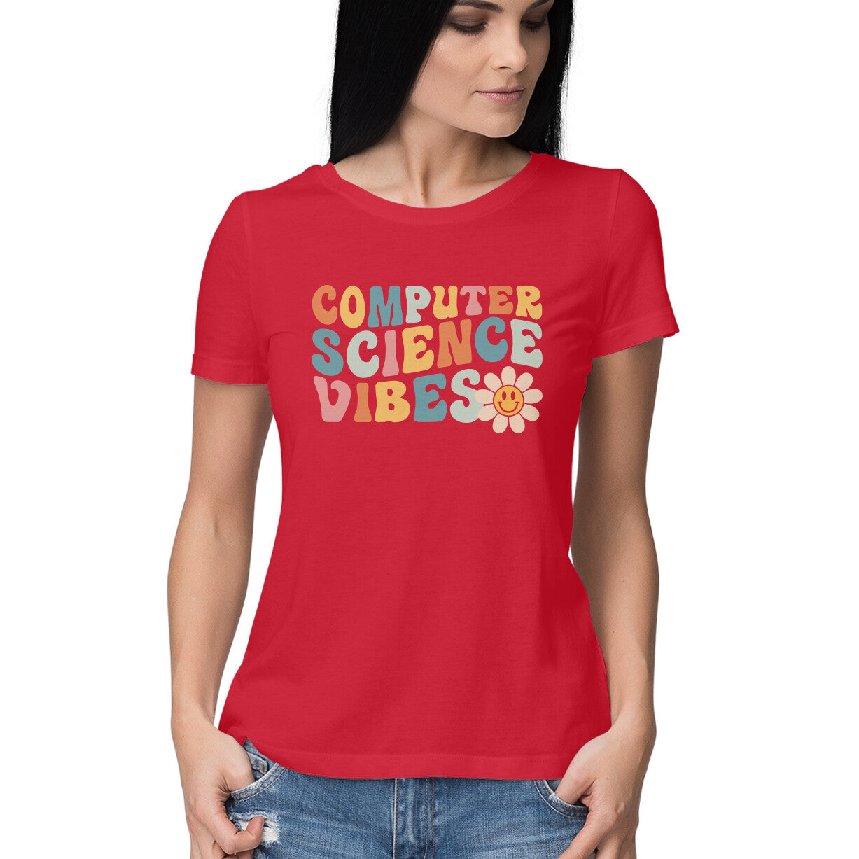 "Computer Science Vibes" - HALF SLEEVE T-SHIRT for GIRLS (91C68)