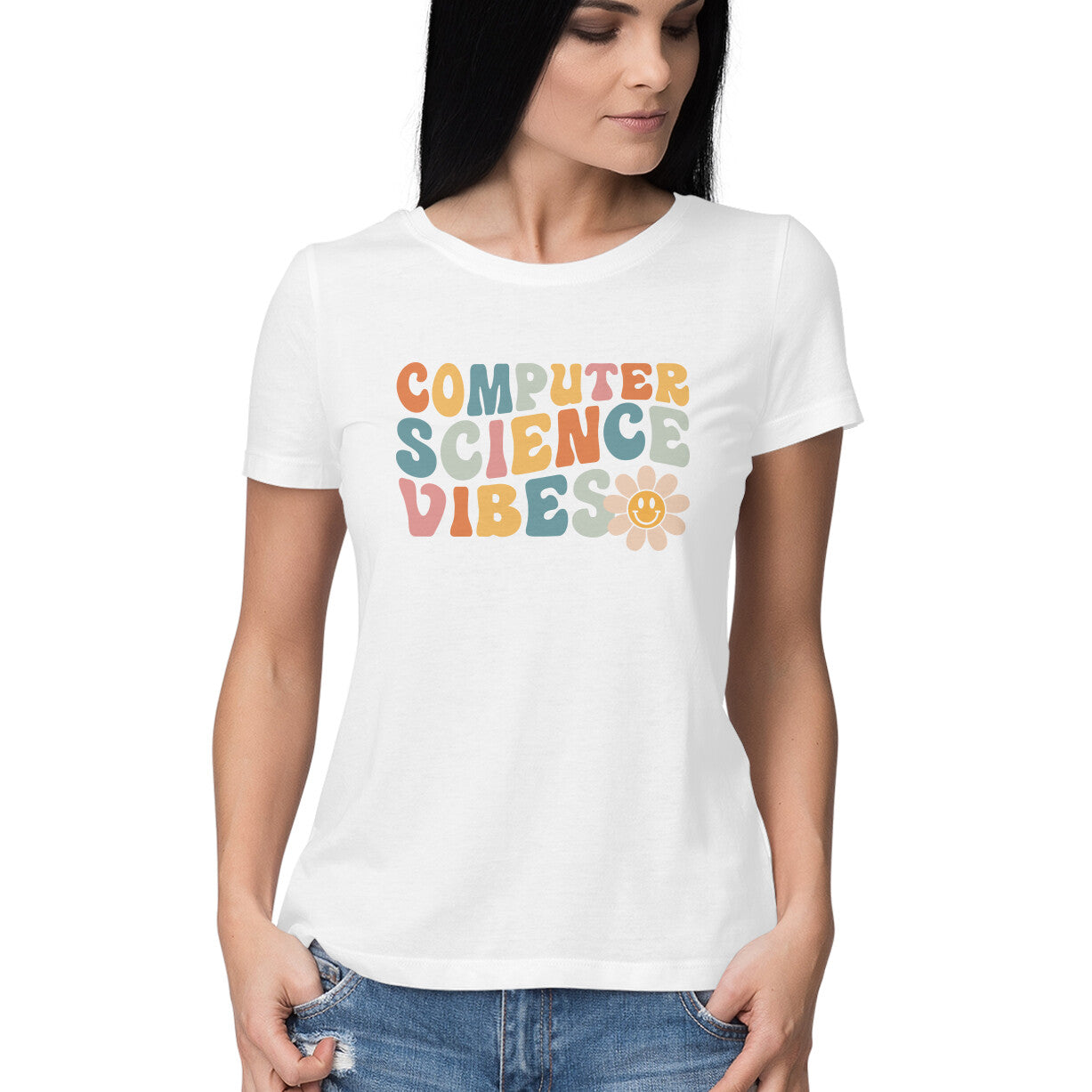 "Computer Science Vibes" - HALF SLEEVE T-SHIRT for GIRLS (91C68)