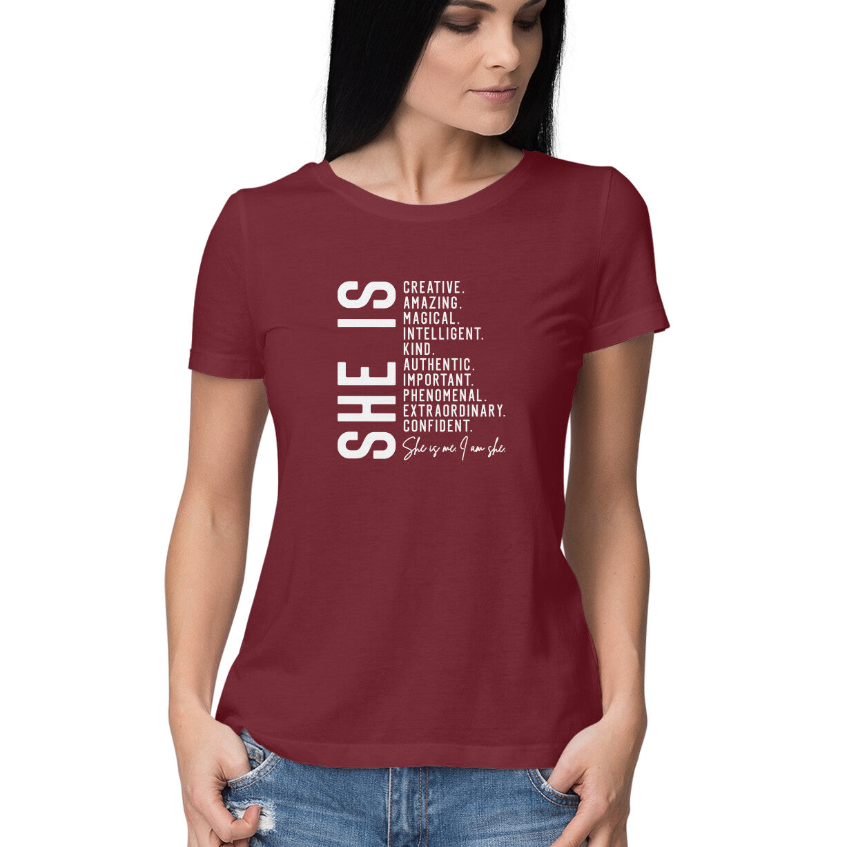 "She is ..." - HALF SLEEVE T-SHIRT FOR GIRLS (91C76)