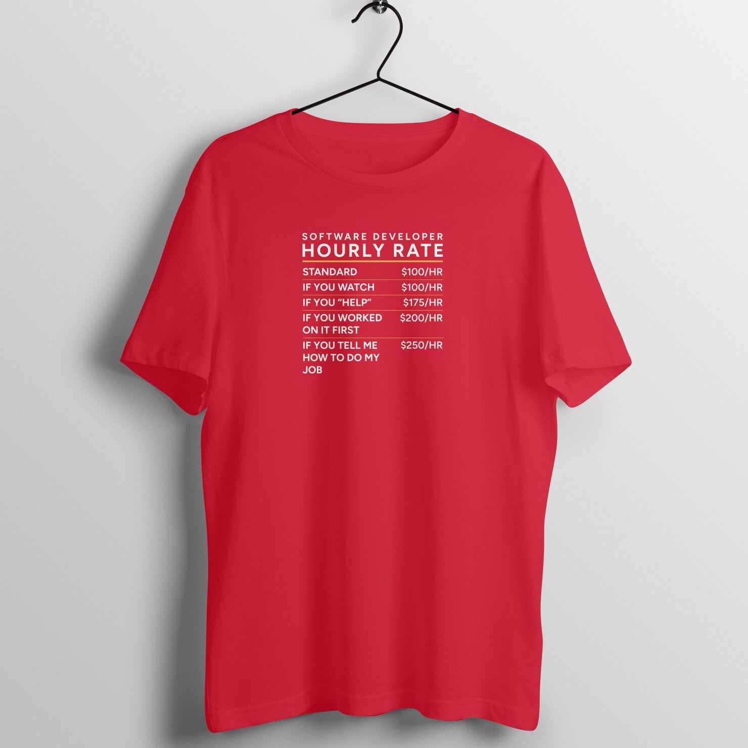 &quot;Software Developer - Hourly Rate&quot; - UNISEX HALF SLEEVE T-SHIRT (91C10)