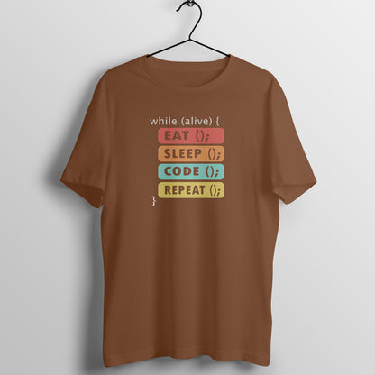 &quot;While alive - Eat, Sleep, Code, Repeat&quot; - UNISEX HALF SLEEVE T-SHIRT (91C12)