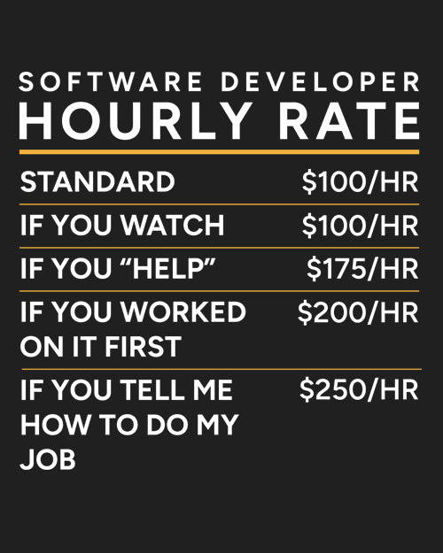 &quot;Software Developer - Hourly Rate&quot; - UNISEX HALF SLEEVE T-SHIRT (91C10)